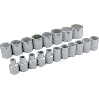 Gray Tools 19 Piece 3/8" Drive 12 Point Metric, Standard Chrome Socket Set, 6mm-26mm-Contains Sizes: 6, 7, 8, 9, 10, 11, 12, 13, 14, 15, 16, 17, 18, 19, 20, 21, 22, 23, 26mm.
