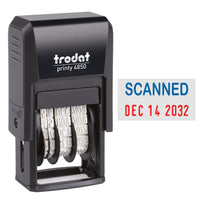 Trodat Printy ''Scanned'' Mini Dater - Self-Inking - English - Date - Blue/Red Ink-Message is "Scanned"/date space in red/blue ink