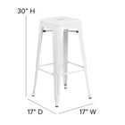 Flash Furniture 30"H Backless Metal Indoor-Outdoor Barstool with Square Seat - White-Drain Hole in Seat