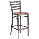 Flash Furniture HERCULES Series Clear Coated Ladder Back Metal Restaurant Barstool - Cherry Wood Seat-500 lb. Weight Capacity