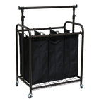 Oceanstar TLS1385 3-Bag Rolling Laundry Sorter with Adjustable Hanging Bar, Bronze-Made with metal steel for durability