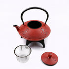 Tao Tea Leaf Large Cast Iron Tea Pot with Stand, Loose Leaf, 1.15L, Red-Enamel interior coating to promote years of use