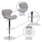 Flash Furniture Contemporary Adjustable Height Barstool with Curved Back & Chrome Base - Grey Fabric - 2 Pack-Height Adjustable Seat with Gas Lift
