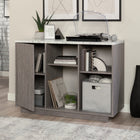 Sauder East Rock Accent Storage with Door - Ashen Oak-Open storage with two adjustable shelves accommodates 13" storage bins