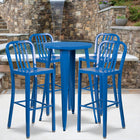 24'' Round Blue Metal Indoor-Outdoor Bar Table Set with 4 Vertical Slat Back Barstools [CH-51080BH-4-30VRT-BL-GG]-24"W x 24"D x 41"H