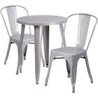 24'' Round Silver Metal Indoor-Outdoor Table Set with 2 Cafe Chairs [CH-51080TH-2-18CAFE-SIL-GG]-Metal Cafe Table