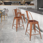 Flash Furniture 24" High Copper Metal Indoor-Outdoor Counter Height Stool with Back-Cross Brace under seat provides extra stability
