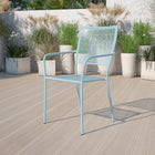Flash Furniture Sky Blue Indoor-Outdoor Steel Patio Arm Chair with Square Back-1.2mm Tubular Frame