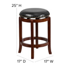 Flash Furniture 24" High Backless Light Cherry Wood Counter Height Stool with Black Leather Soft Swivel Seat-Nailhead Trimmed Seat