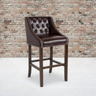 Flash Furniture Carmel Series 30" High Transitional Tufted Walnut Barstool with Accent Nail Trim - Brown LeatherSoft - 2 Pack-Walnut Wood Frame Finish