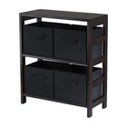 Winsome Capri 2-Section M Storage Shelf with 4 Foldable Black Fabric Baskets, Espresso-Contemporary style bookcase/shelf with baskets for a complete storage function.