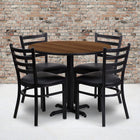 Flash Furniture 36" Round Walnut Laminate Table Set with X-Base & 4 Ladder Back Metal Chairs - Black Vinyl Seat-Set Includes 4 Chairs, Round Table Top and X-Base