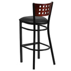 Flash Furniture HERCULES Series Black Cutout Back Metal Restaurant Barstool - Mahogany Wood Back, Black Vinyl Seat-Black Vinyl Upholstered Seat