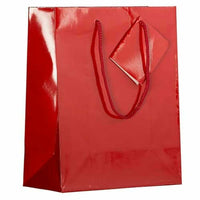 JAM Paper Glossy Gift Bags with Rope Handles - Medium - 8" x 4" x 10" - Red - 100 Pack-Color: Red Glossy: Make your gift stand out with shiny colourful gift bags.