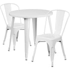 30'' Round White Metal Indoor-Outdoor Table Set with 2 Cafe Chairs [CH-51090TH-2-18CAFE-WH-GG]-Metal Cafe Table