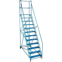 Kleton Rolling Step Ladders, 12 Steps, 30" Step Width, 109" Platform Height, Steel-Frame Material: Steel