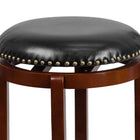 Flash Furniture 24" High Backless Light Cherry Wood Counter Height Stool with Black Leather Soft Swivel Seat-Counter Height