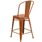 Flash Furniture 24" High Distressed Orange Metal Indoor-Outdoor Counter Height Stool with Back-Drain Holes in Seat