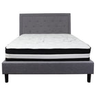 Flash Furniture Roxbury Queen Size Tufted Upholstered Platform Bed with Pocket Spring Mattress - Light Grey Fabric-Queen Platform Bed and Mattress Set