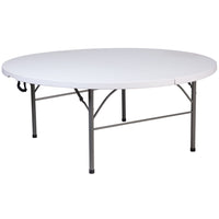 Flash Furniture 6-Foot Round Bi-Fold Granite Plastic Banquet & Event Folding Table with Carrying Handle - White-Ready To Use Commercial Table