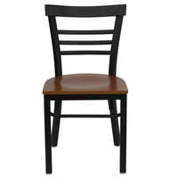 Flash Furniture HERCULES Series Black Three-Slat Ladder Back Metal Restaurant Chair - Cherry Wood Seat-Metal Chair