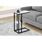 Monarch Specialties 3675 Accent Table - 25"H/White Marble/Black Metal-Features a black marble-look rectangular tabletop and a metal frame with a small secondary shelf