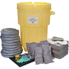 Zenith Safety 95-Gallon Shop Spill Kits, Universal, With Mobile Overpack Drum-Contents: 100 Sorbent Pads (15" x 17"), 10 Sorbent Socks (3" x 120"), 8 Sorbent Pillows (8" x 18"), 1 Drain Cover (36 " x 36"), 1 Caution Tape (3" x 500'), 2 Pairs Nitrile Gloves, 2XL (11), 2 Pairs Safety Goggles (One Size), 2 Microporous Coveralls (X-Large), 10 Disposal Bags (26" x 36")