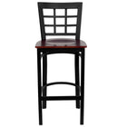 Flash Furniture HERCULES Series Black Window Back Metal Restaurant Barstool - Mahogany Wood Seat - 2 Pack-Set of 2 Metal Dining Bar Stools