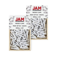 JAM Paper Wood Clothing Pin Clips, Small 7/8, White, 2 packs of 50, 100 Total (2230717360a)-White-coated Wood
