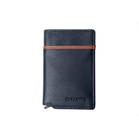 Champs Leather RFID Secure Case Wallet - Navy-Genuine Leather