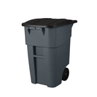 Rubbermaid BRUTE 50 Gallon Roll Out Container (FG9W2700GRAY)-Attached hinged lid fits tightly; swings back and locks