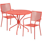 35.25'' Round Coral Indoor-Outdoor Steel Patio Table Set with 2 Square Back Chairs [CO-35RD-02CHR2-RED-GG]-Coral Powder Coat Finish