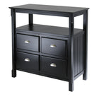 Winsome Timber Buffet Table with 2 Door Cabinets, Black-Stylish buffet table with 2 open shelves and 2-door cabinet with shelf
