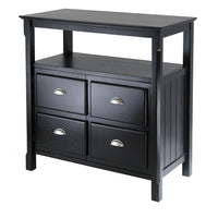 Winsome Timber Buffet Table with 2 Door Cabinets, Black-Stylish buffet table with 2 open shelves and 2-door cabinet with shelf