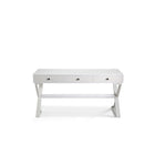 Plata Import Office Desk Writing Desk - Ash Stain Walnut Veneer - White-3 Drawer