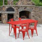 Flash Furniture 31.5'' x 63'' Rectangular Red Metal Indoor-Outdoor Table Set with 4 Stack Chairs (ET-CT005-4-30-RED-GG)-Galvanized Steel, Metal, Rubber