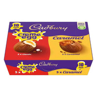 Cadbury UK Easter Mixed Creme Eggs & Caramel Eggs - 400g-5x Milk chocolate eggs filled with the classic white and yolk fondant centre, 40g each