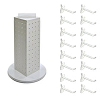 Azar Interlock Peg Tower with Revolving Base and Hooks - 4" x 4" x 12" - White-Sold in multiples of: 1