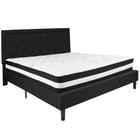 Flash Furniture Roxbury King Size Tufted Upholstered Platform Bed with Pocket Spring Mattress - Black Fabric-Bed