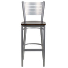 Flash Furniture HERCULES Series Silver Slat Back Metal Restaurant Barstool - Walnut Wood Seat-Metal Barstool