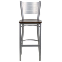 Flash Furniture HERCULES Series Silver Slat Back Metal Restaurant Barstool - Walnut Wood Seat-Metal Barstool