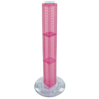 Azar Displays 36" x 4" x 4" 4-Sided Revolving Pegboard Counter Display, Pink Translucent (700223-PNK)-Interlocking four-sided pegboard tower and 14-1/2" diameter revolving clear plastic base
