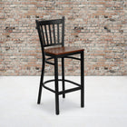 Flash Furniture HERCULES Series Black Vertical Back Metal Restaurant Barstool - Cherry Wood Seat - 2 Pack-Welded Joint Assembly