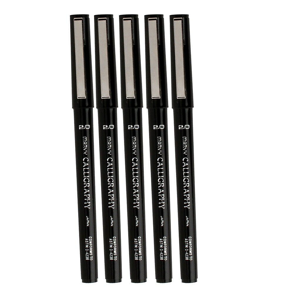 Marvy Uchida Calligraphy Pens - 2.0 mm - Black - 5 Pack | staples.ca