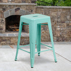 Flash Furniture Commercial Grade 24" High Backless Mint Green Indoor-Outdoor Counter Height Stool-Seat Drain Hole assists in drying