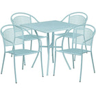 28'' Square Sky Blue Indoor-Outdoor Steel Patio Table Set with 4 Round Back Chairs [CO-28SQ-03CHR4-SKY-GG]-Sky Blue Powder Coat Finish