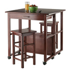 Winsome Fremont 3-Piece Space Saver Cart Set, 2 Chairs, Walnut (94331)-Made from solid & composite wood in a walnut finish
