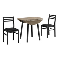 Monarch Specialties 1003 3-Piece Dining Set - Dark Taupe Top/Black Metal-Thick tabletop in a dark taupe wood-look finish features 2 drop leaves that are held up by sliding support bars