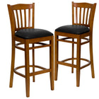 Flash Furniture HERCULES Series Vertical Slat Back Cherry Wood Restaurant Barstool - Black Vinyl Seat - 2 Pack-Vertical Slat Back Design