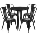 30'' Round Black Metal Indoor-Outdoor Table Set with 4 Cafe Chairs [CH-51090TH-4-18CAFE-BK-GG]-Metal Cafe Table